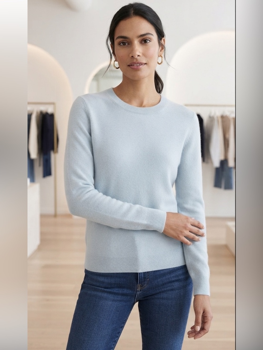 C by Bloomingdale’s 100% Cashmere Light Blue Sweater Size S Ribbed Crewneck
